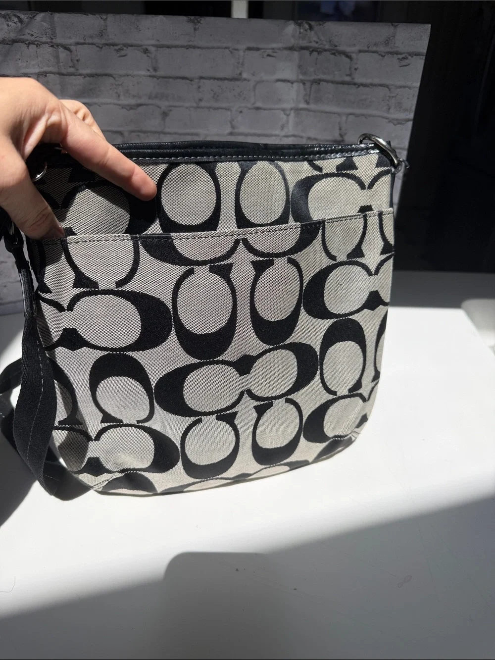 Coach Black and White Signature Canvas Crossbody